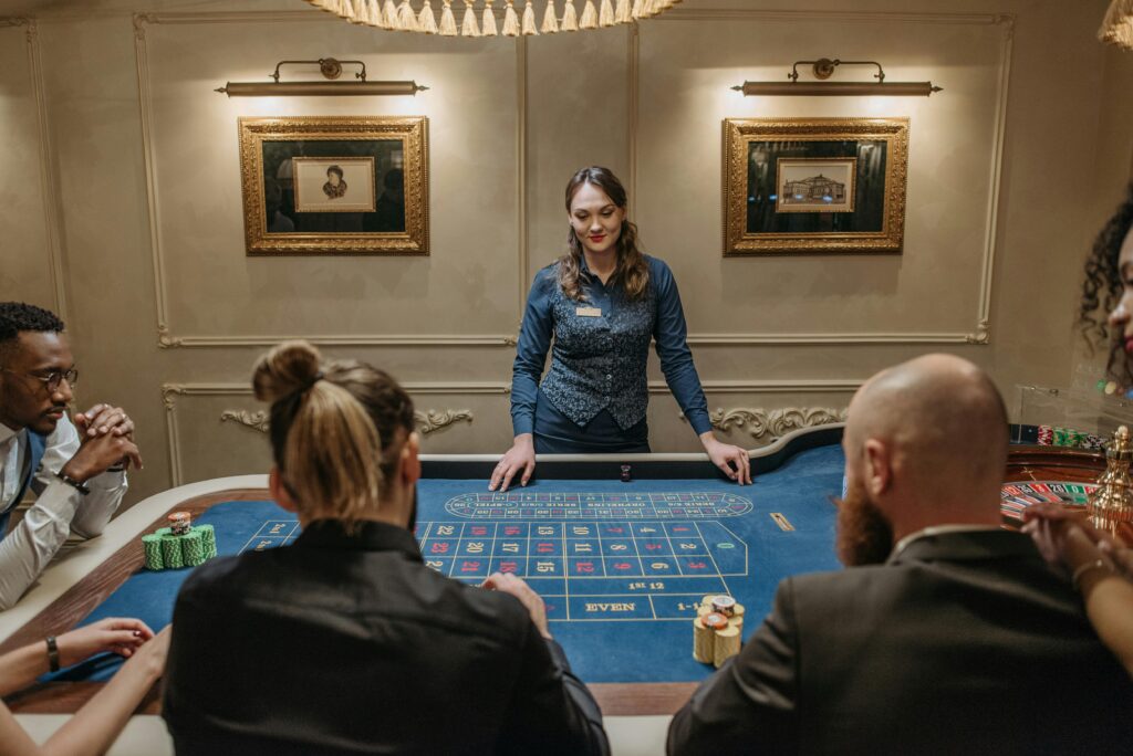 real dealers managing the action in games like blackjack, roulette, baccarat, and poker